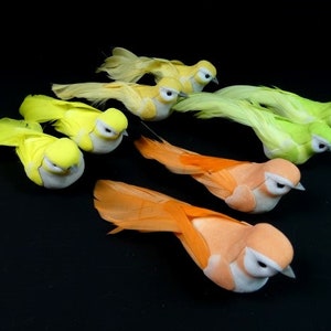 2 Birds Yellow Orange Or Green Fake Birds Artificial Birds Cake Topper Embellishments Craft Birds Scrapbooking
