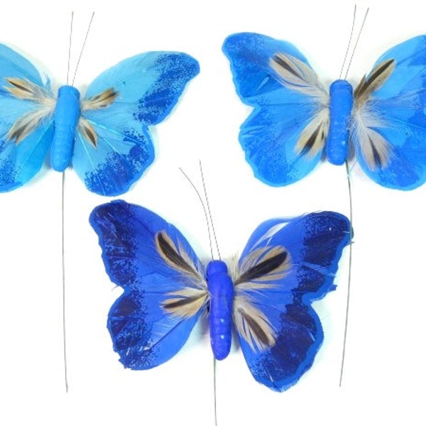 2 gros papillons bleus plume papillon papillon artificiel faux papillon embellissement Cake Topper barrette Nr 705