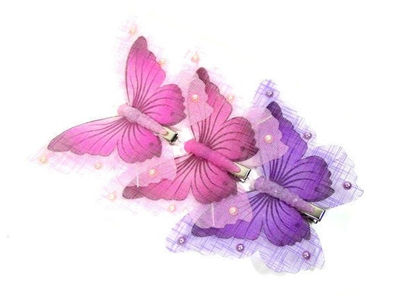 3 Big Butterflies Purple Pink Fake Butterfly Fabric Butterflies  Embellishments Artificial Butterflies Cake Topper Bouquet Wreath Nr 333 