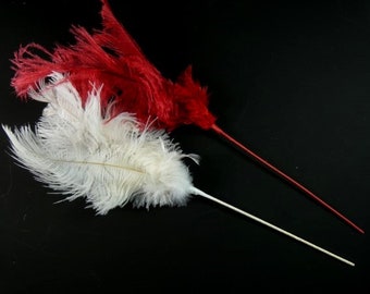 Red And White Ostrich Feathers Floral Stem Feather Flower Spray Craft Feathers Unique Feathers Ostrich Feathers