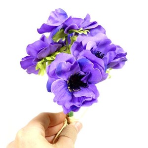 1 Purple Anemone Flower Bouquet Artificial Silk Flowers Scrapbooking Flower Embellishments Craft Flowers Wreath image 3