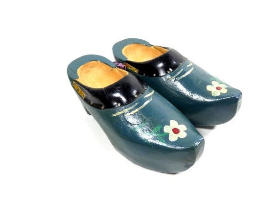 Vintage Swedish Hand Painted Wooden Gnome Shoes Wooden Doll Shoes