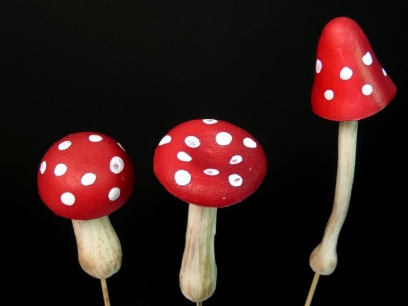 3 Fake Mushroom Red White Artificial Mushrooms Craft Mushrooms Etsy