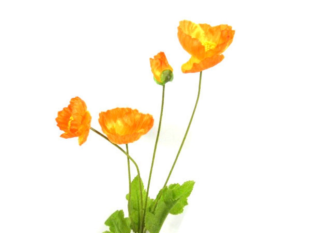 1 Big Orange Poppy Flower Stem Fake Artificial Bouquet Wreath Etsy