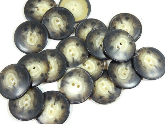 Lot De 6 Boutons Vintage épais En Nacre Noire - Diamètre 2,2 Cm, Occasion, France