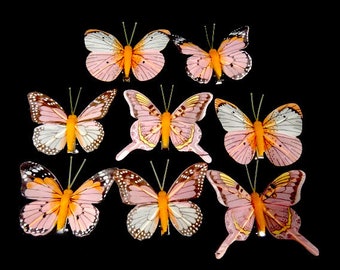 8 papillons rose orange plumes papillons faux papillons papillons artificiels scrapbooking embellissements gâteau topper