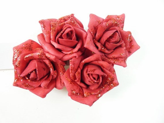 RED GLITTER ROSES, Rosa, glitter, bouquet