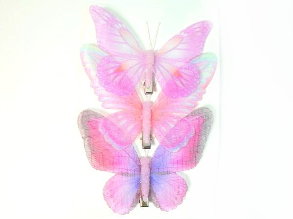 3 Big Butterflies Pink Fake Butterfly Fabric Butterflies