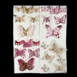 6 Glitter Butterflies Artificial Fake Feather Butterflies Wedding Decorations Cake Toppers Hat Embellishments Bouquet Wreath