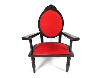 1 Big Vintage Doll Chair Doll Red Velvet Wooden Doll Chair Doll Furniture Miniature Chair