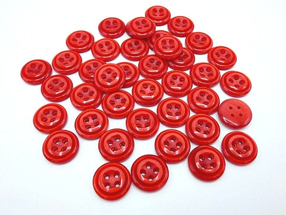 Ruby Red Buttons, 4 Hole Sewing/Crafts Buttons 15mm - 24 Pieces (132)