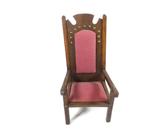 Big Vintage Doll Chair Doll Throne Wooden Doll Chair Beige Brown Chair Doll Furniture Miniature Chair