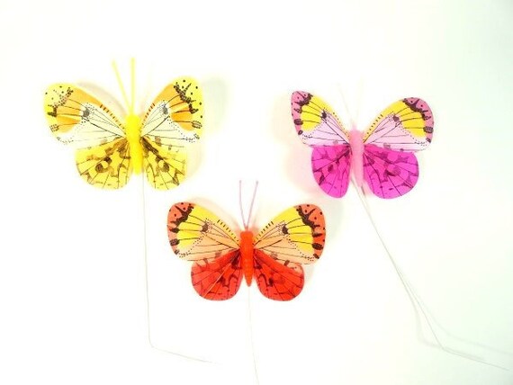 6 Butterflies Yellow Pink or Red Fake Butterflies Artificial 