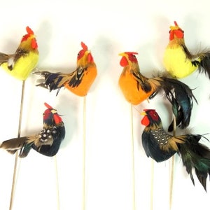 2 Gallo Toppers Artificial Rooster Pluma Pájaro Topper Topper Craft Supplies Embellishments Craft Birds Fake Birds Cake Topper Birds