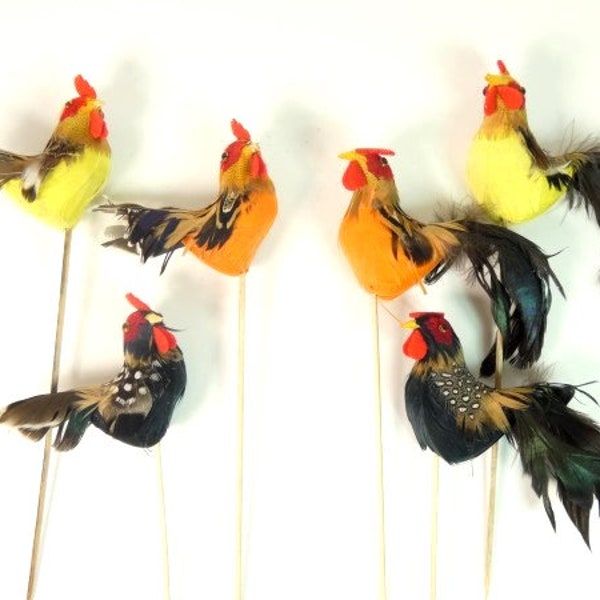 2 Rooster Cake Toppers Artificial Rooster Feather Birds Cake Topper Craft Supplies Embellishments Craft Birds Fake Birds Cake Topper Birds