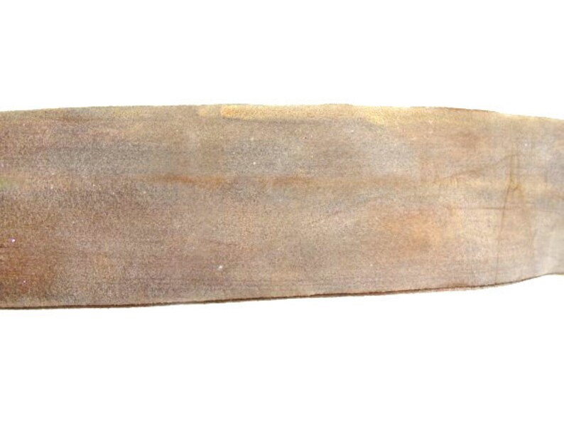 May include: A close-up of a light brown leather strip with a slightly rough texture.