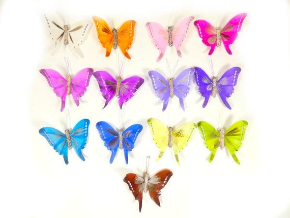 12 Swallowtail Butterflies 13 Colors Feather Butterfly Artificial Fake  Butterfly Embellishment Cake Topper Fairy Flower Crown Bouquet Wreath 