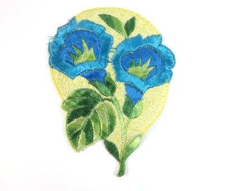 Antique Silk Blue Flower Patch Embroidery Applique Patches Antique Flower Patch Applique 1935 Nr 3