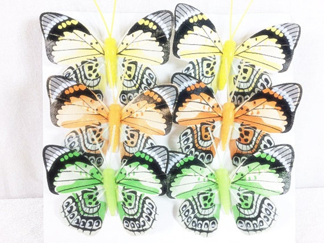 Feather Butterflies 6 Monarch Butterfly Embellishments in Orange