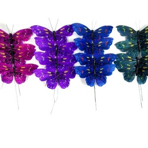 4 Butterflies Pink Purple Blue Or Green Artificial Butterflies Feather Butterflies Glitter Butterflies Fake Butterflies