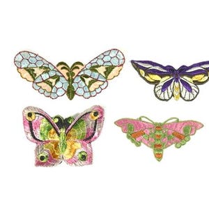 1 Antique Applique Vintage Silk Butterfly Patches With Flowers Embroidery Applique Patches Antique Butterfly Applique Patch 1935 Nr 11
