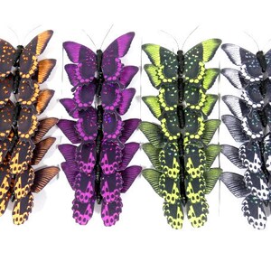 6 Paper Butterflies Orange Purple Green Or Black Artificial Fake Bouquet Wreath Hat Embellishment Millinery Cake Topper Fairy Flower Crown