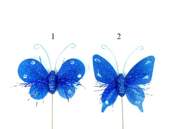 3 Blue Butterflies Feather Butterfly Artificial Butterfly Fake Butterfly  Embellishment Cake Topper Hairclip 