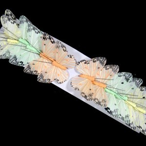12 Yellow Orange Green Fake Artificial Butterflies Hat Embellishment Cake Topper Hairclip Flower Arrangement Terrarium Fairy Flower Crown