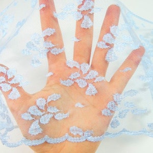 Azul Floral Tule Organza Tul Tela Decorative Trim 1 Yard Floral Encaje Hojas Encaje Floral Tule Hojas Tul Tela Azul Organza