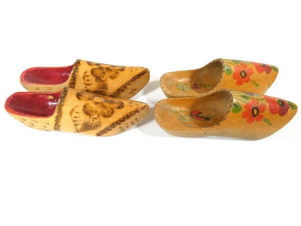 1 Pair Small Vintage Wooden Shoes Scandinavian Gnome Shoes Rustic