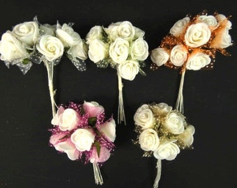 8 Witte schuim rozen met stof scrapbooking verfraaiingen Fake Roses Kunstmatige Rozen Nep Bloemen Schuim Bloemen