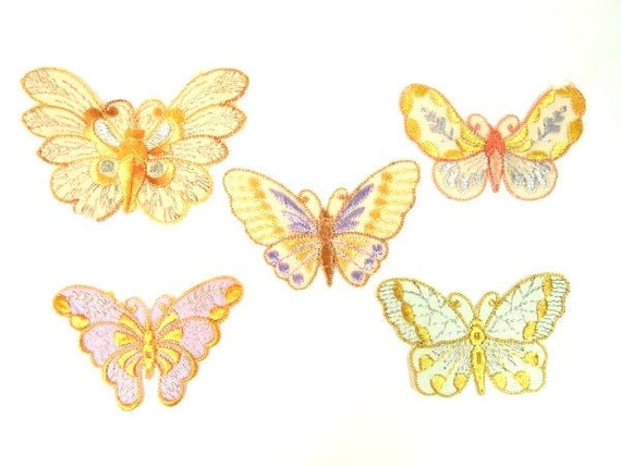 Vintage seda Beige marron mariposa parches bordado apliques parches mariposa antique parche nr 1 Etsy Espana