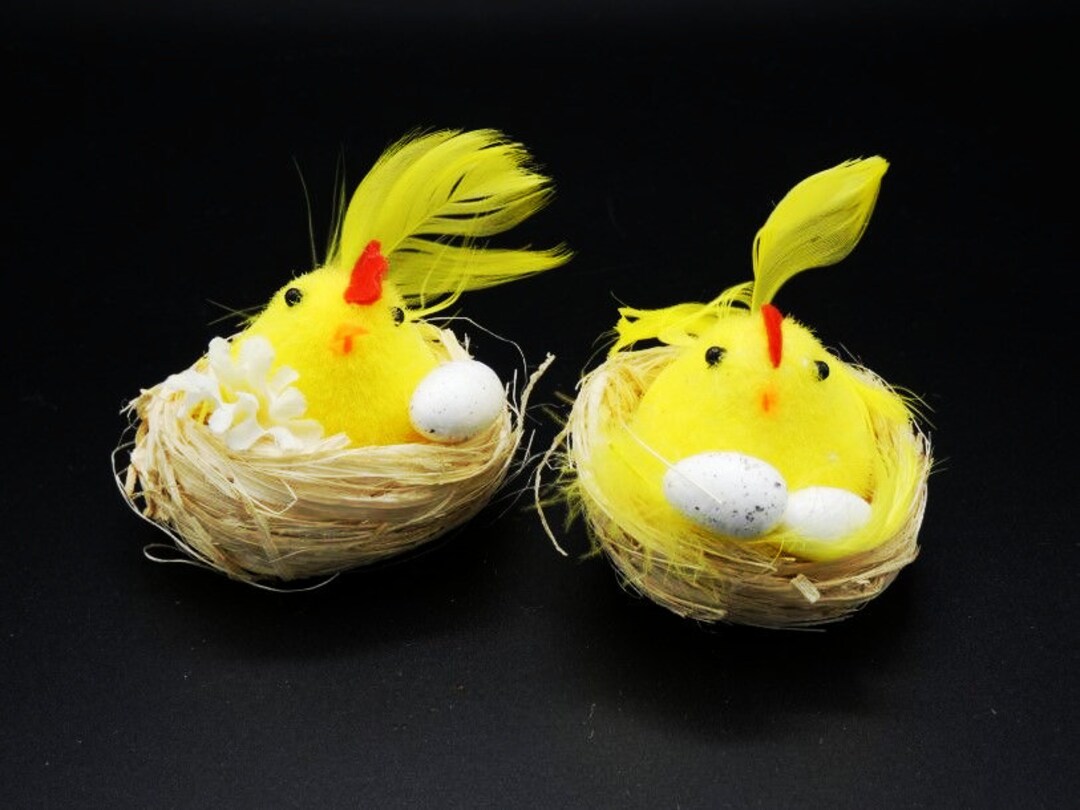 2 Chickens in Nests Fake Yellow Chickens Artificial Chickens Etsy