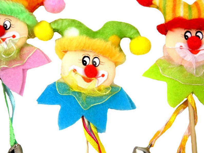 1 Clown Jester Cake Topper Artificial Fake Small Mini Clown Miniature Clown Centerpiece Flower Arrangement Circus Pierrot Jester image 3