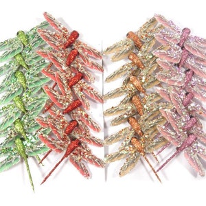 6 Fake Glitter Dragonflies Artificial Dragonfly Cake Topper Scrap booking Embellishments Bouquet Wreath Flower Arrangement