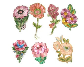 1 Antique Applique Pink Silk Flower Applique Patch Embroidery Applique Patches Antique Flower Patch 1935 Nr 3