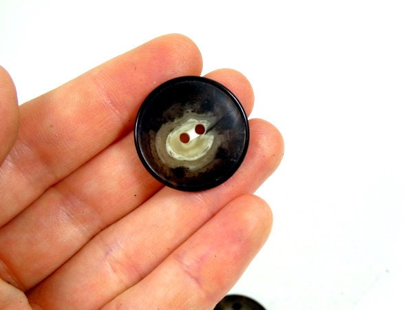Lot De 6 Boutons Vintage Noir Nacré - Diamètre 2,2 Cm (22 Mm) - Occasion - France