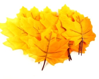 11 Maple Leaves Autumn Leaves Fall Leafs Leaves Artificial leaves Craft Supplies Scrapbooking Leaves Orange Yellow