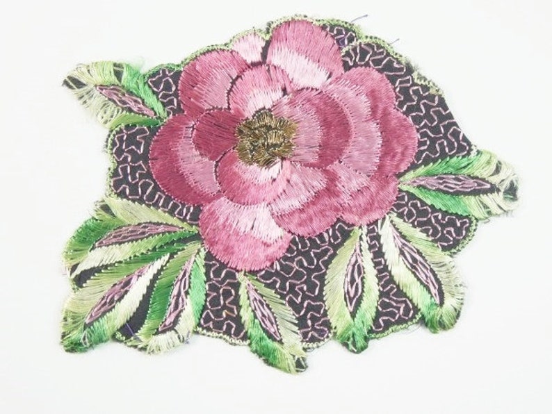 Antique Silk Pink Red Flower Leaves Patch Embroidery Applique Patches Antique Flower Patch Applique 1935 Nr 2