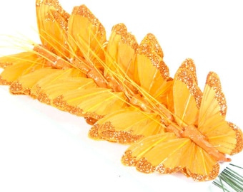 12 pequenas borboletas laranja borboletas falsas borboletas artificiais sucata reserva bolo de casamento topper borboletas buquê guirlanda