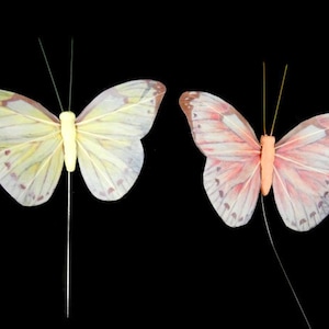 6 Yellow Or Red Feather Butterflies Artificial Fake Butterflies Scrapbooking Craft Embellishments Cake Topper Fairy Flower Crown
