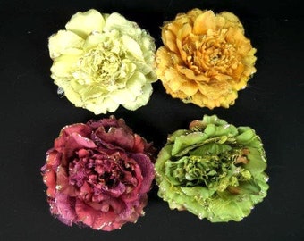 Silk Flowers 1 Jumbo Yellow Orange Pink Green Peony Flower Artificial Flowers Scrapbooking Flower Embellishments Craft Flowers Fake Flowers