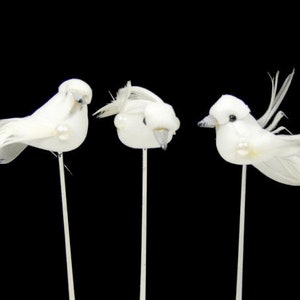 6 White Mini Mushroom Birds Fake Artificial Miniature Birds Scrapbooking Hat Embellishments Cake Topper Fake Birds Craft Birds