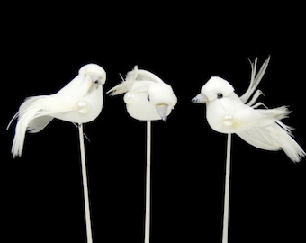 6 White Mini Mushroom Birds Fake Artificial Miniature Birds Scrapbooking Hat Embellishments Cake Topper Fake Birds Craft Birds