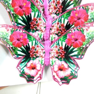 4 Pink Green Floral Butterflies Scrapbooking Cake Topper Embellishments Fake Butterflies Artificial Butterflies Wedding Butterflies