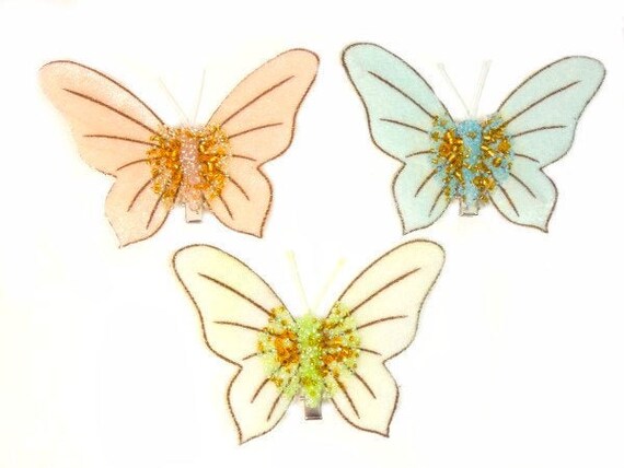 1 Set of 6 Glitter Butterflies Artificial Fake Butterfly Bouquet Wreath  Flower Arrangement Fairy Flower Crown Cake Topper 