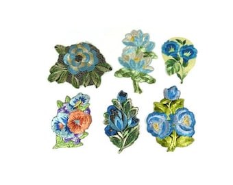 1 Antique Applique Blue Silk Flower Applique Patch Embroidery Applique Patches Antique Flower Patch 1935 Nr 2