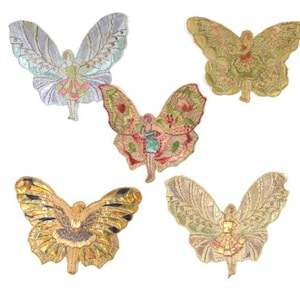 Antique Applique Silk Fairy Patch Blue Pink Green Embroidery Applique Patches Antique Fairy Patch 1935 Nr 5