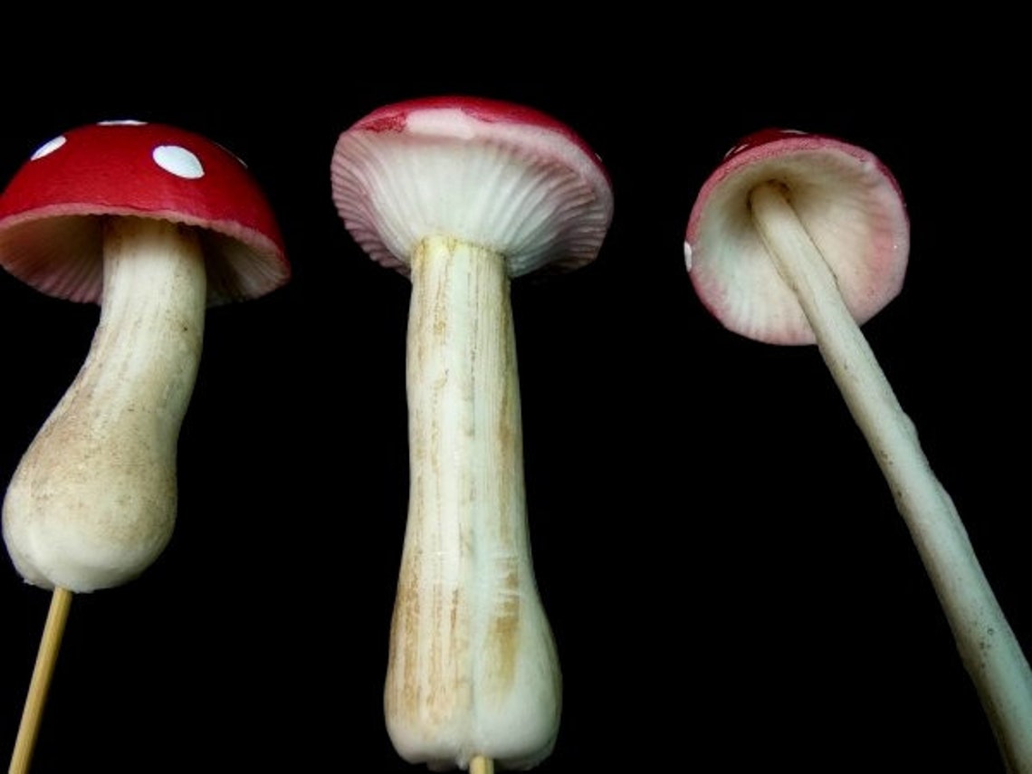 3 Fake Mushroom Red White Artificial Mushrooms Craft Mushrooms Etsy
