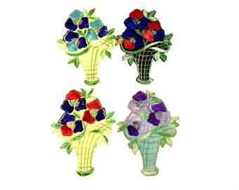 Antique Silk Flower Vase Patches Embroidery Applique Patches Antique Flower Patch Applique 1935 Nr 3